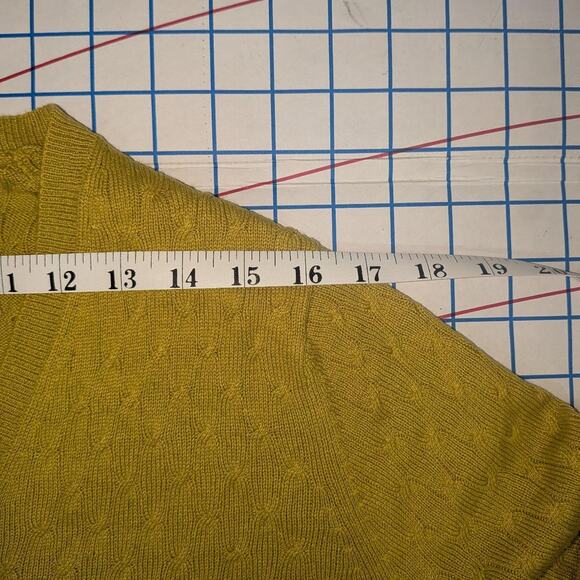 WinterSilks Silk-Cashmere Sweater, Size L, Chartreuse Cable Knit - Picture 4 of 6